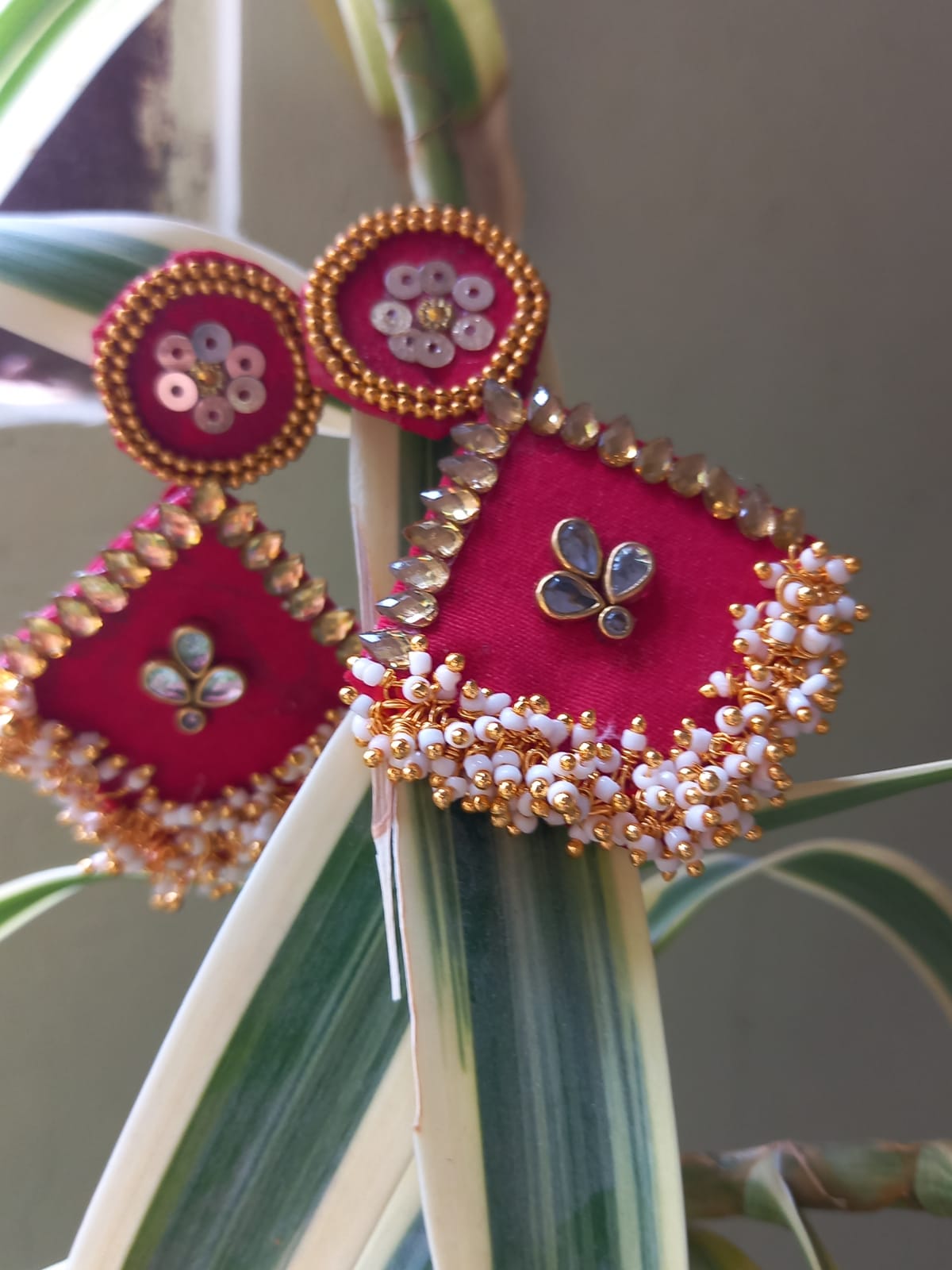 Red Golden fabric earrings