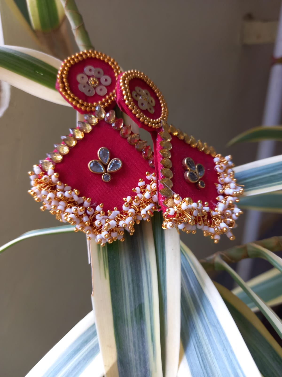 Red Golden fabric earrings