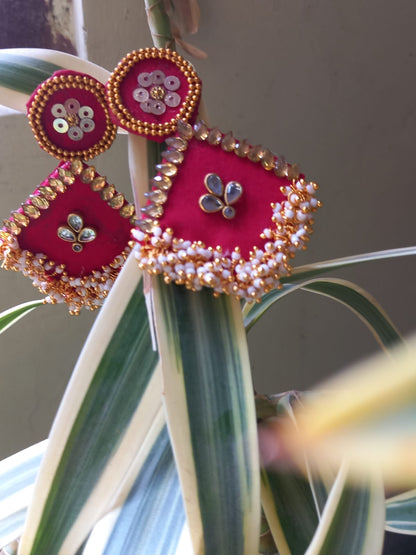 Red Golden fabric earrings