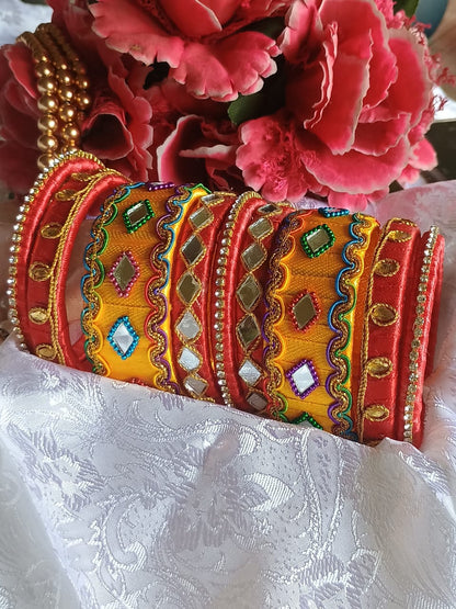 Handmade Red and Yellow bridal bangle set