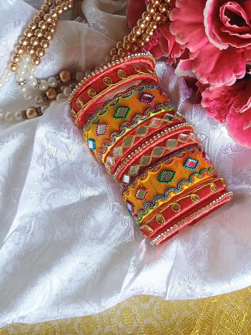 Handmade Red and Yellow bridal bangle set