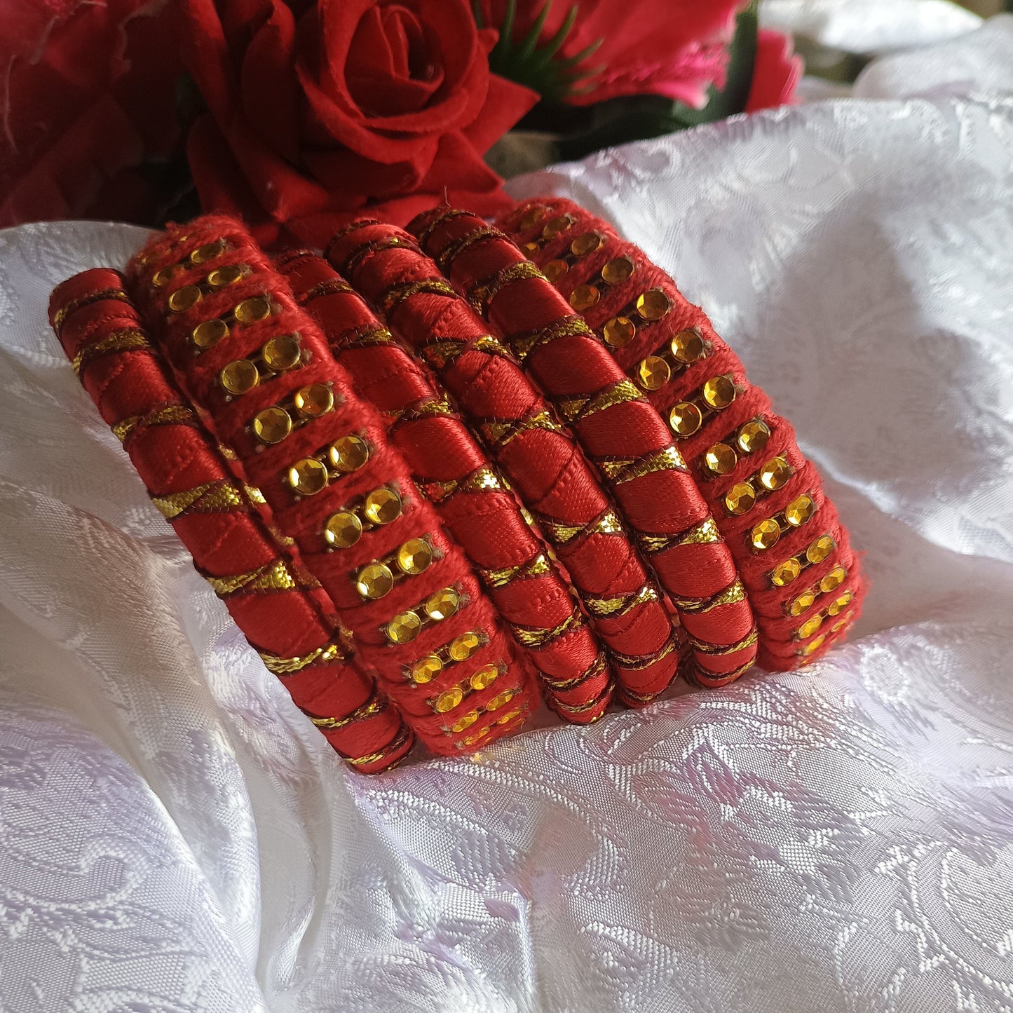 Handmade partywear Red Golden Kangan Set