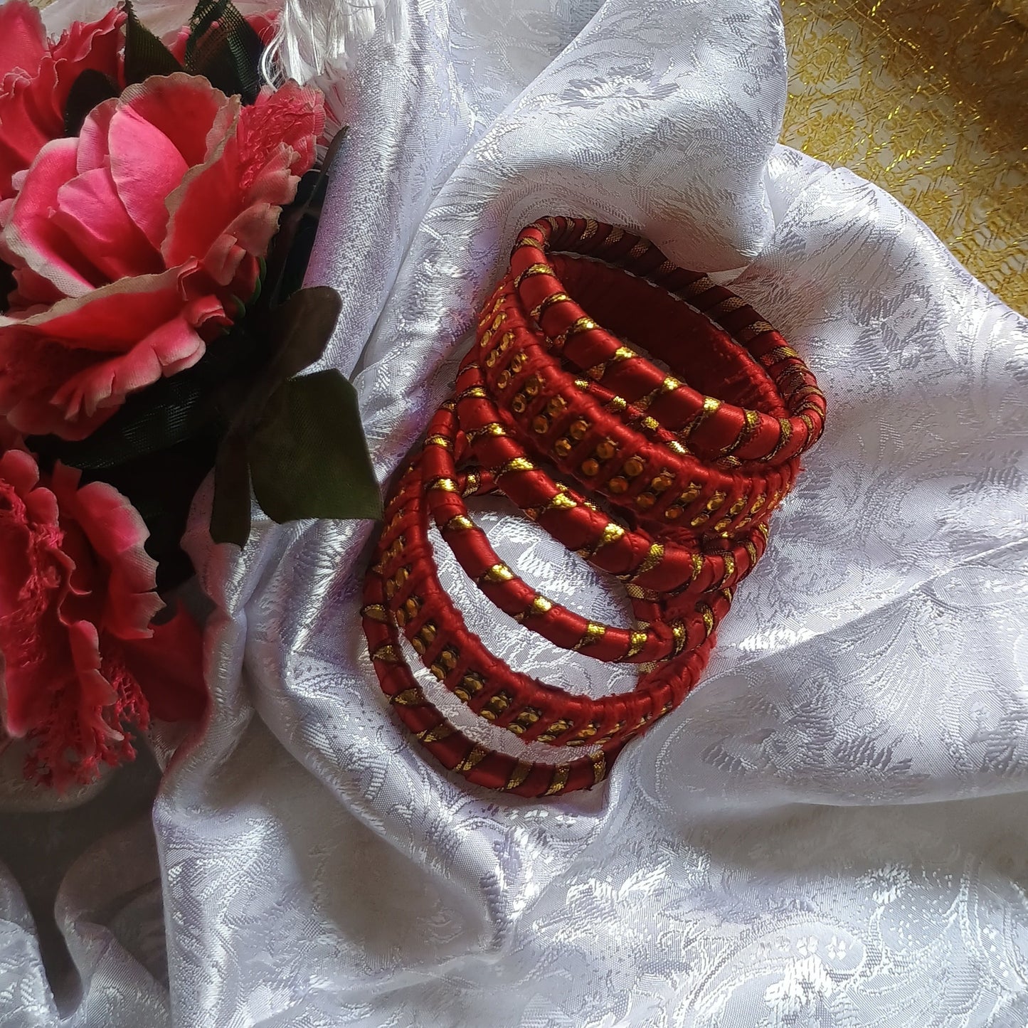 Handmade partywear Red Golden Kangan Set