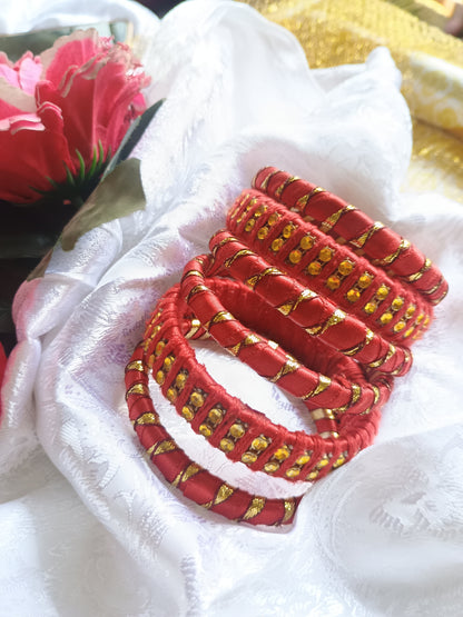 Handmade partywear Red Golden Kangan Set