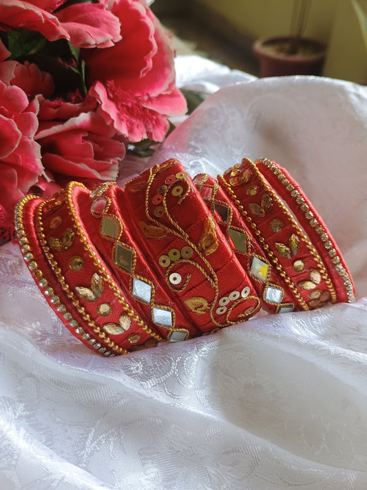 Handmade Red Golden Chuda Bangles