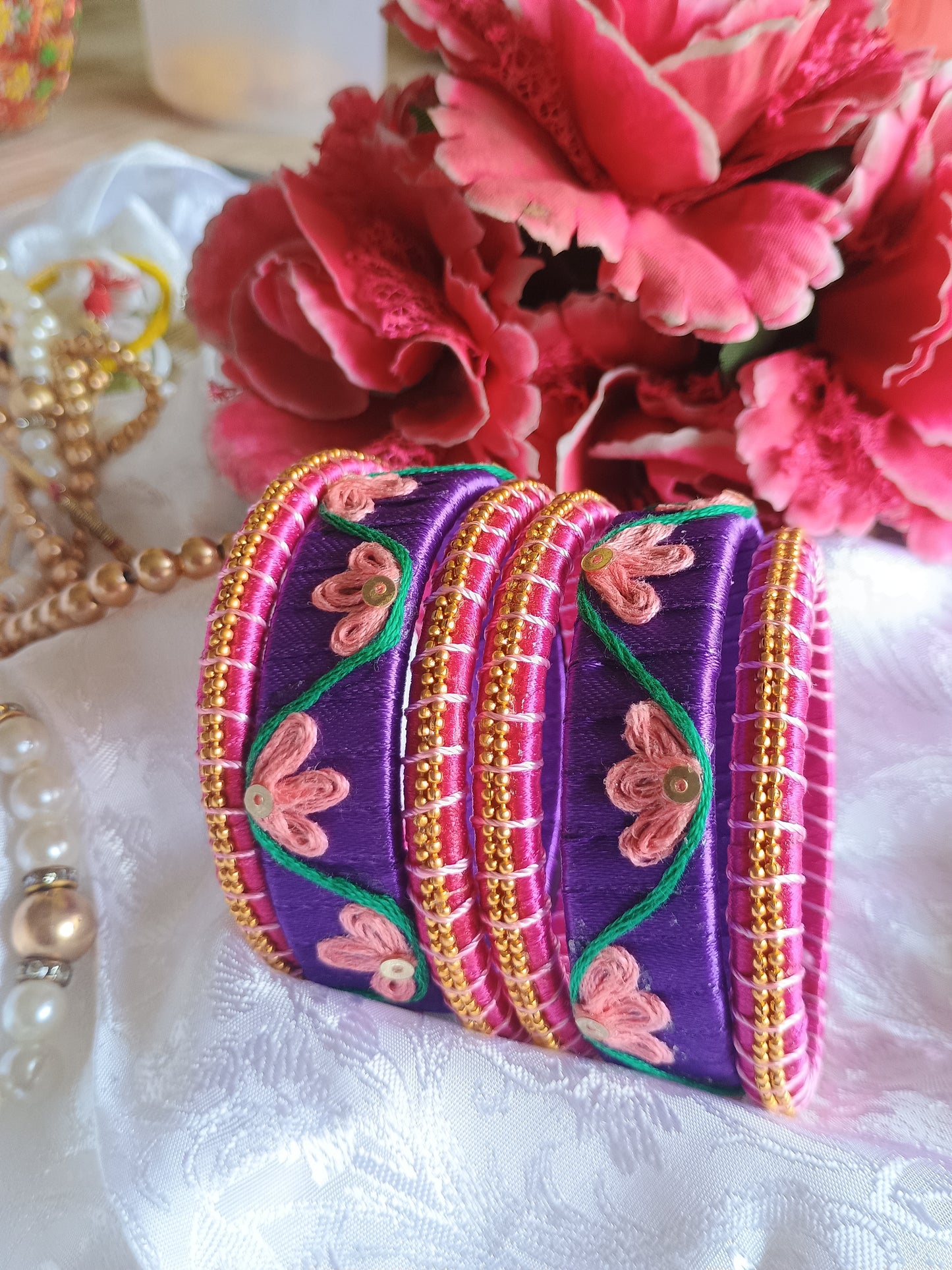 Pink and Purple handmade bangle set