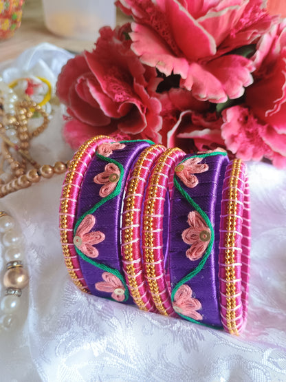 Pink and Purple handmade bangle set