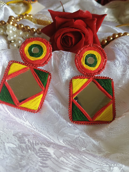 Mirror and thread Earrings