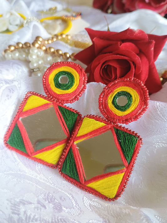 Mirror and thread Earrings