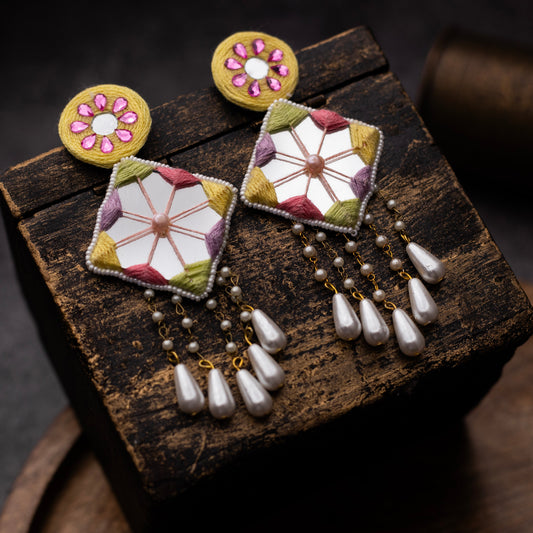 Haldi and mehendi special multicolor mirror earrings