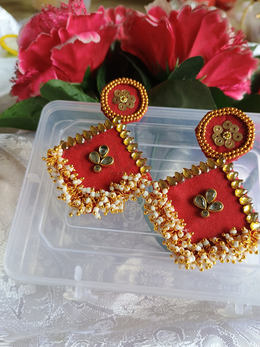 Red Golden fabric earrings