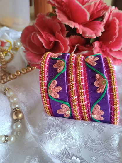 Pink and Purple handmade bangle set