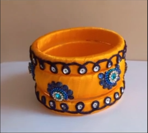 Partywear yellow and blue color bangle set